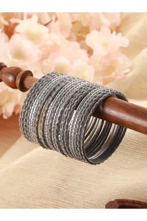 Priyaasi Set Of 24 Silver-Plated Glitter Metal Bangles