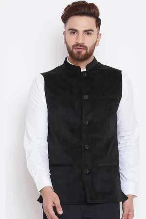 Even Men Solid Black Nehru Jacket