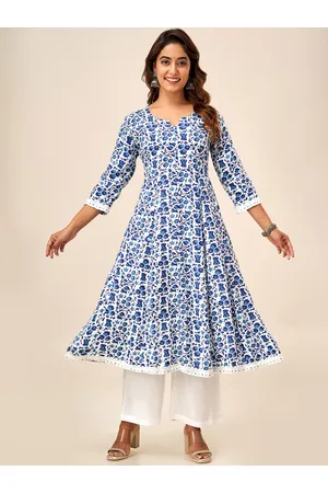HERE&NOW Floral Printed Thread Work Anarkali Kurta