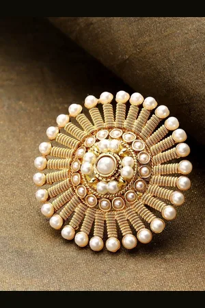 Priyaasi Gold-Plated & White Pearls Studded Adjustable Ring