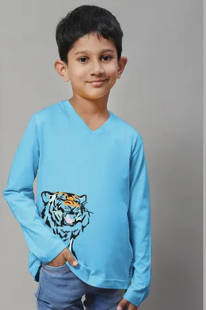 Friskers Boys Graphic Printed V-Neck Long Sleeve Cotton Slim Fit T-shirt