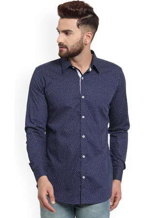Purple State Men Blue & White Slim Fit Printed Casual Shirt