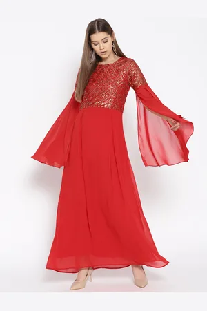 Cottinfab Women Red Sequinned Maxi Dress
