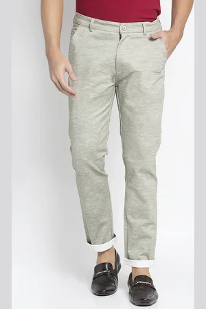 Rodamo Men Sea Green Slim Fit Solid Regular Trousers