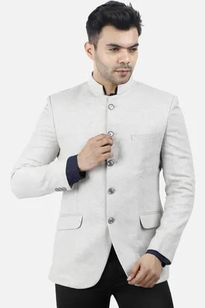 Wintage Men White Self-Design Bandhgala Formal Blazer