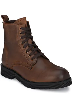 Delize Men Brown Leather Flat Boots