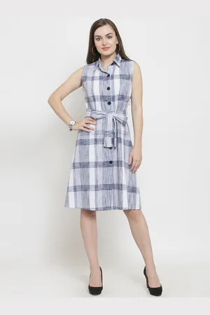 Purple State Women White Checked Shirt Dress