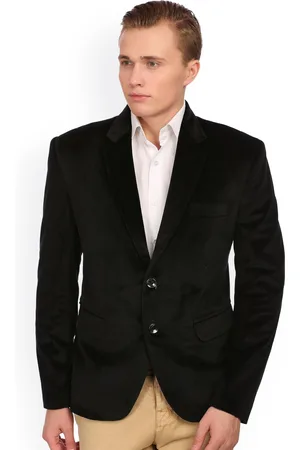 Wintage Men Black Single-Breasted Velvet Tailored Fit Party Blazer