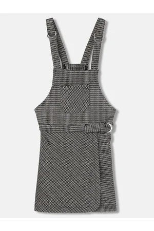 Blue Giraffe Girls Shoulder Straps Checked Smocked Pinafore Dress
