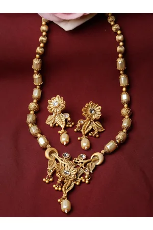 ADIVA Gold-Plated Stones Studded & Pearls Beaded Necklace and Earrings