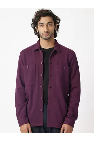 rare rabbit mens vintage pastel purple jacket cotton lycra fabric collared neck woven full sleeves button closure regular fit