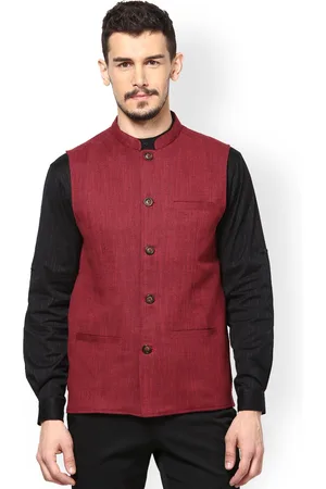 Even Men Maroon Slim Fit Nehru Jacket