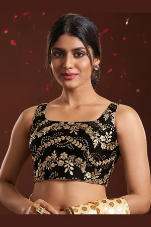 SALWAR STUDIO Embroidered Sleeveless Silk Saree Blouse