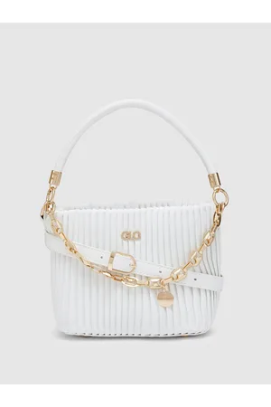 Globus Women White Self Design Party Handheld Bag