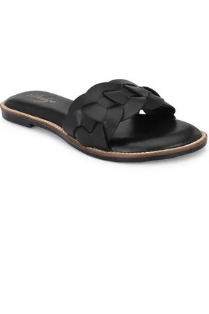 Delize Women Black Leather Comfort Sandals