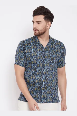 Even Men Navy Blue & Beige Slim Fit Printed Casual Shirt