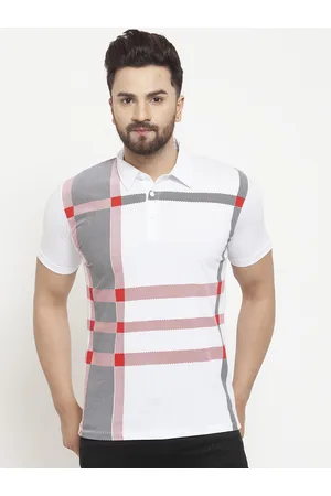 WILD WEST Men White Checked Polo Collar T-shirt