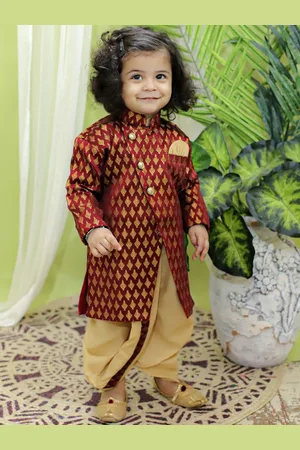 BownBee Boys Self-designed Jaquard Sherwani Set