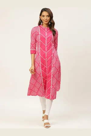 FABRIC FITOOR Women Pink & White Bandhani Print A-Line Kurta