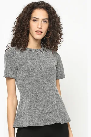 Gipsy Women Black & White Solid Peplum Top