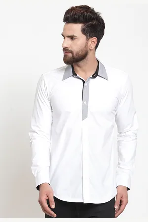 Purple State Men White Slim Fit Solid Casual Shirt