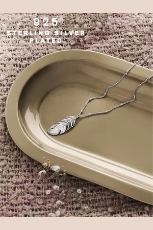 Accessorize London Women 925 Sterling Silver Plated Long Leaf Necklace