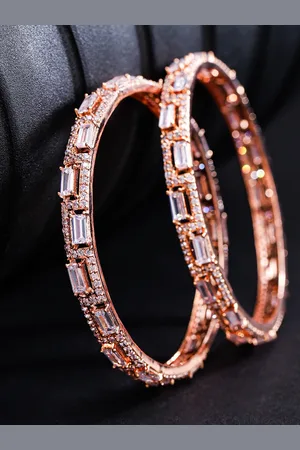 Priyaasi Set Of 2 Rose-Gold Plated Handcrafted AD Studded Handcrafted Bangles