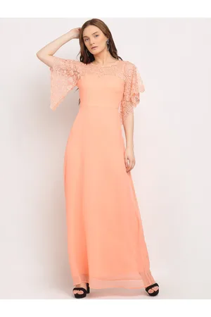 La Zoire Women Peach-Coloured Georgette Maxi Dress