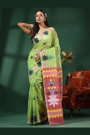 Charukriti Floral Woven Design Silk Cotton Jamdani Saree