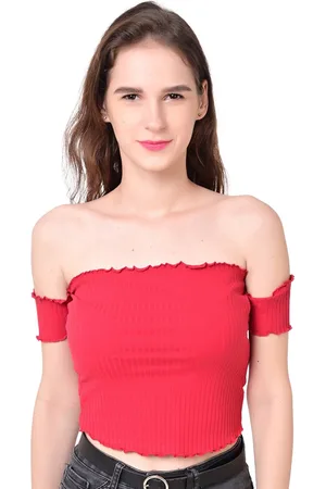 NoBarr Red Off-Shoulder Fitted Crop Top