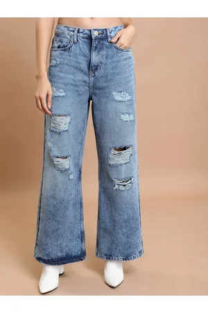 Tokyo Talkies Women Mid-Rise Wide Leg Fit Highly Distressed Heavy Fade Jeans
