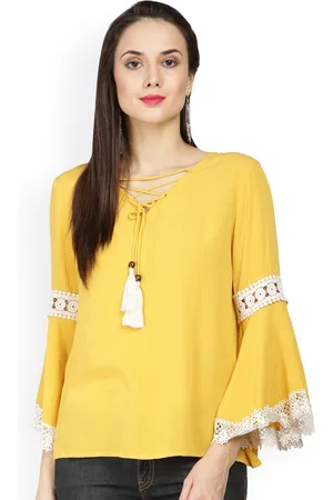 Gipsy Women Mustard Solid A-Line Top
