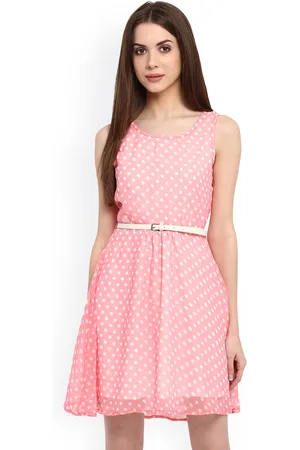La Zoire Women Pink Printed Fit and Flare Dress