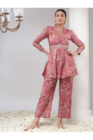 Bani Women Abstract Printed Shawl Neck Tunic With Straight Trousers
