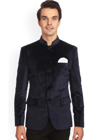 Wintage Navy Blue Solid Tailored Fit Ethnic Bandhgala Blazer