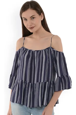 Gipsy Women Navy Blue Striped Bardot Top