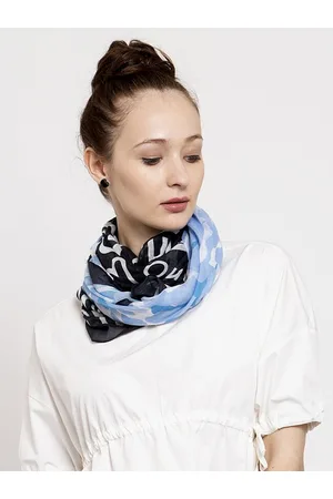 Gray Black Blue Silver Abstract Print Scarf Shawl – Just Style LA