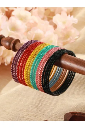 Priyaasi Set Of 24 Textured Metal Bangles