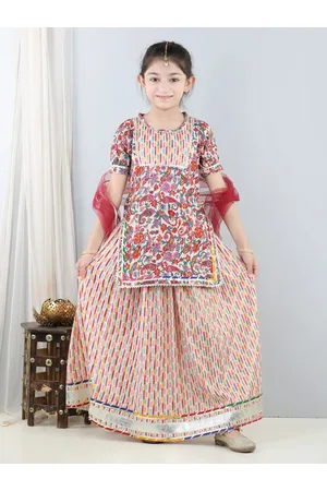 Cutiekins Girls Floral Printed Ready to Wear Cotton Lehenga & Blouse With Dupatta