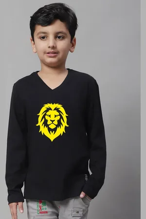 Friskers Boys Printed V-Neck Long Sleeves Cotton T-shirt