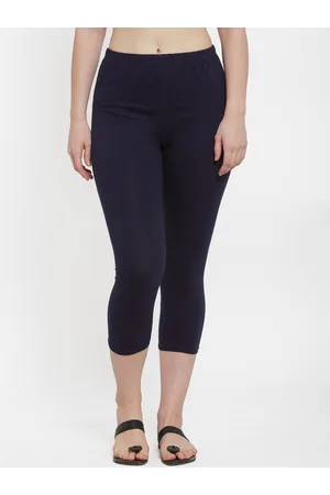 GRACIT Women Navy Blue Solid Three-Fourth Leggings