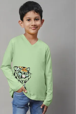 Friskers Boys Graphic Printed V-Neck Long Sleeve Cotton Slim Fit T-shirt