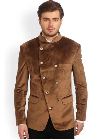 Wintage Brown Double-Breasted Tailored Fit Ethnic Bandhgala Blazer