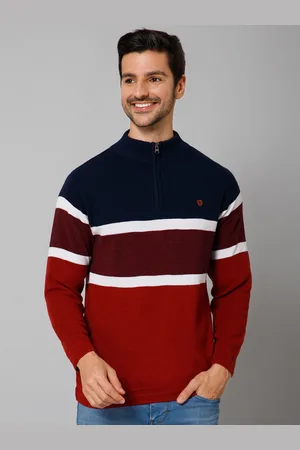 CANTABIL Men Red & Black Striped Pullover