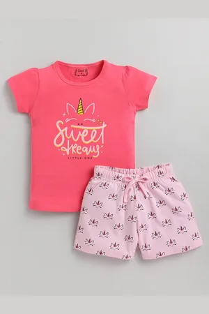 Ginie Girls Pink & White Printed Top with Shorts