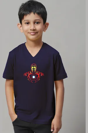 Friskers Boys Iron Man Printed V-Neck Cotton Slim Fit T-shirt