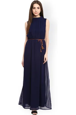 La Zoire Women Navy Blue Solid Maxi Dress