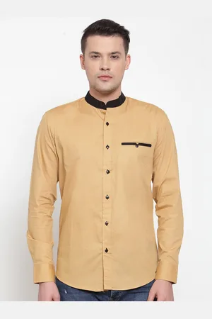 Purple State Men Mustard Yellow Slim Fit Solid Casual Shirt