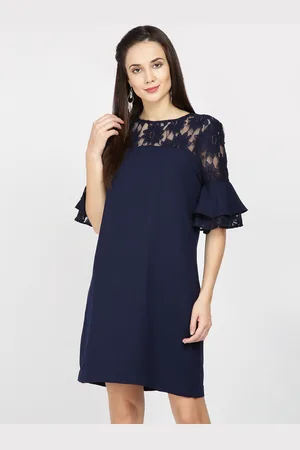 Gipsy Women Navy Blue Self Design A-Line Dress