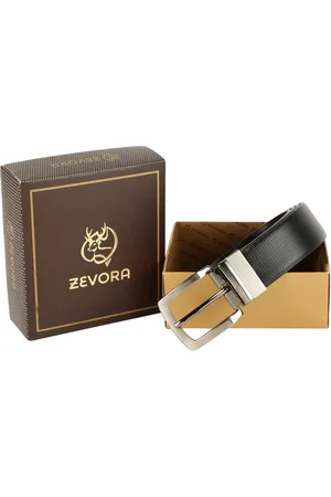 ZEVORA Men Black & Brown Textured Reversible Belt